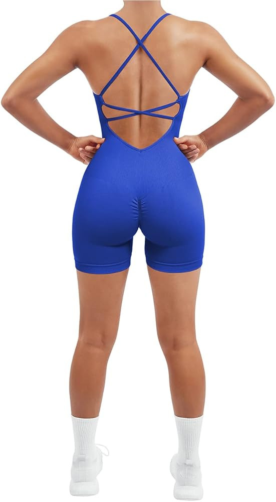 SUUKSESS Women Strappy Romper Seamless Jumpsuit Tummy Control Padded Sports Bra | Amazon (US)