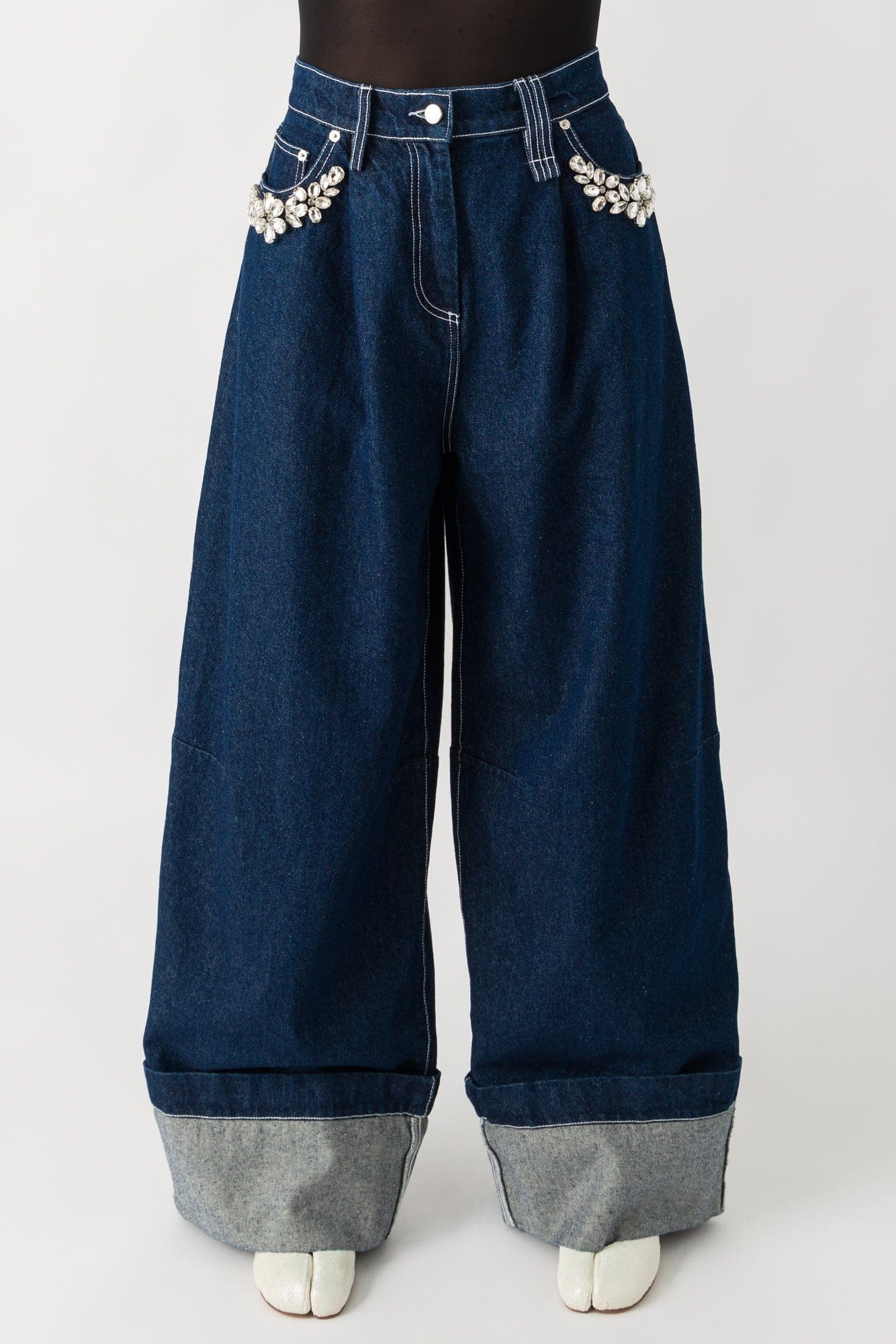 Simone Rocha Wide Leg Puddle Jeans with Turbo Embroidery | Antidote