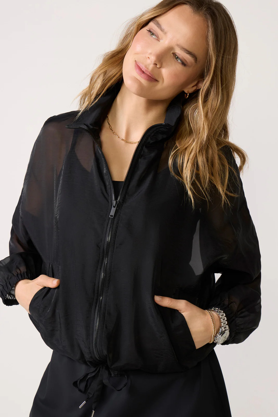 SPANX Women's Sheer Full Zip Jacket, Size XS, Black | Evereve