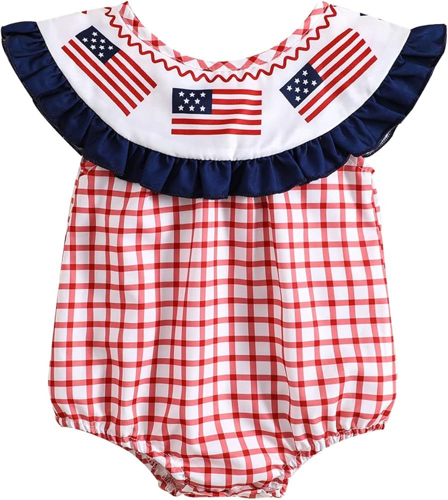Newborn Baby Girls 4th of July Romper America Flag Bodysuit Plaid Jumpsuit Big Sister Little Sister  | Amazon (US)