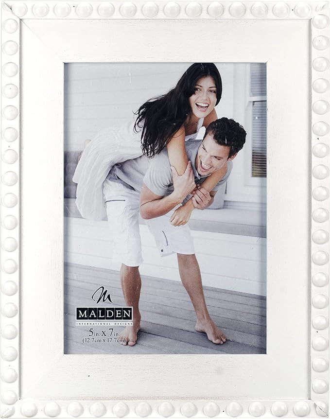 Malden International Designs 5x7 White Bead with Wood Mat Picture Frame MDF Wood Standard Photo F... | Amazon (US)