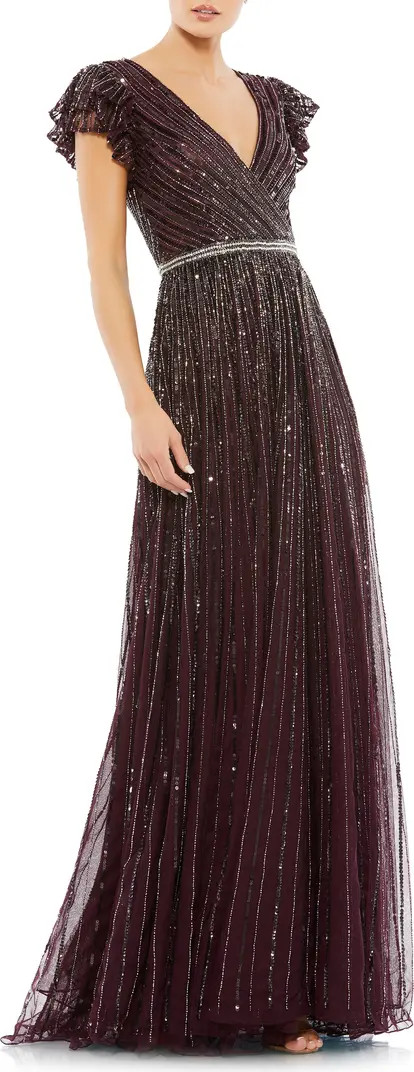 Beaded Cap Sleeve Tulle A-Line Gown | Nordstrom
