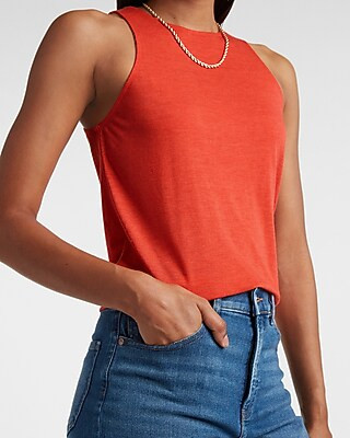 Skimming Linen-Blend High Neck Tank | Express