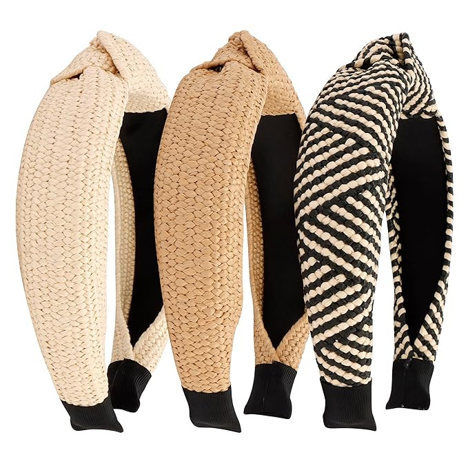 3Pcs Knotted Straw Headbands for Women, Rattan Raffia Headband, Top Knot Headband for Women, Summ... | Amazon (US)