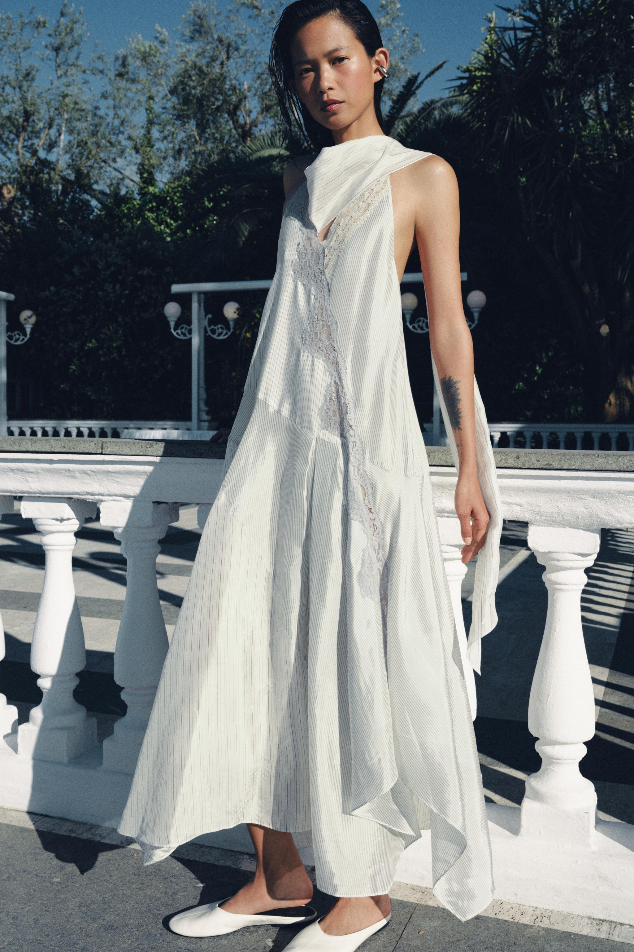 STRIPED LACE HALTER DRESS | Zara US
