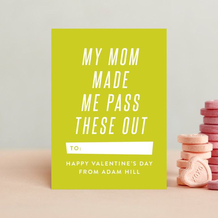 "Mom Made Me" - Customizable Classroom Valentine's Day Cards in Black by Amy Payne. | Minted