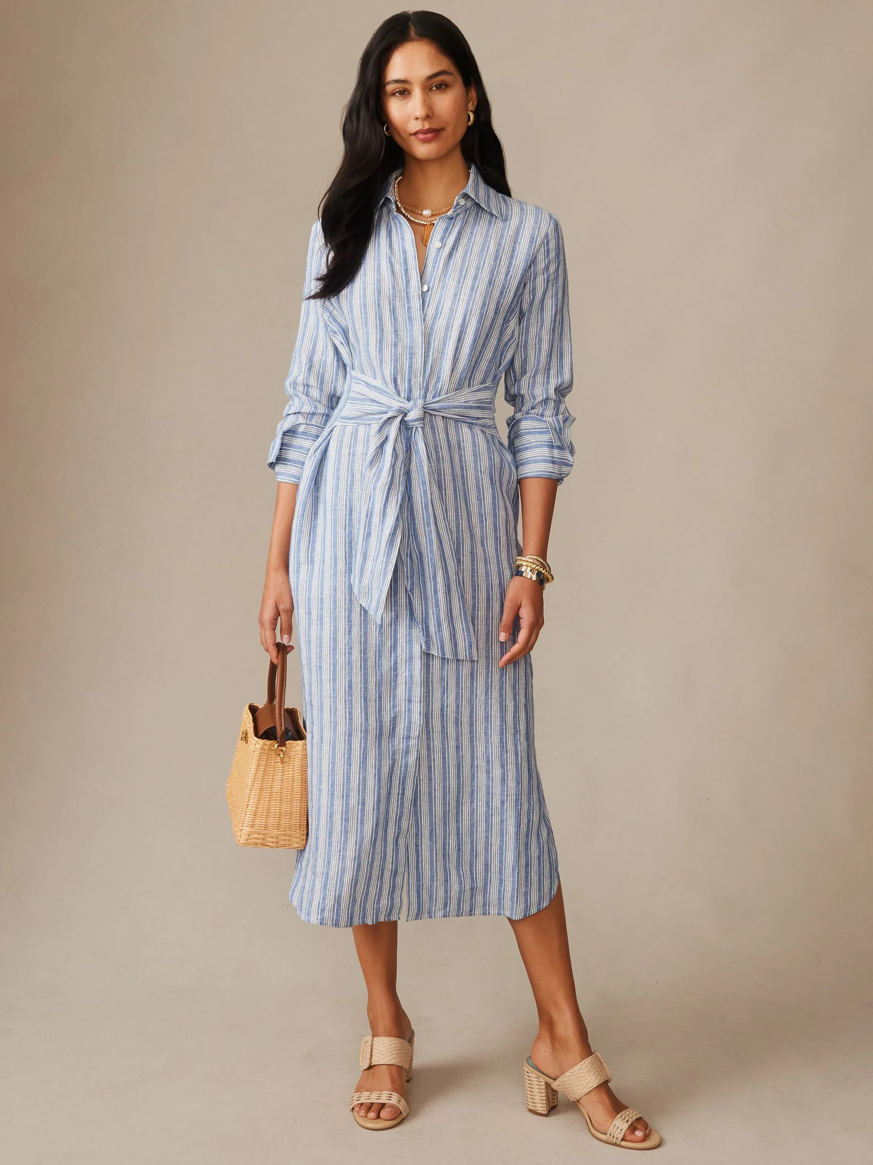 Denim/White Stripe Orla Linen Dress | Women's Dresses | J.McLaughlin | J.McLaughlin
