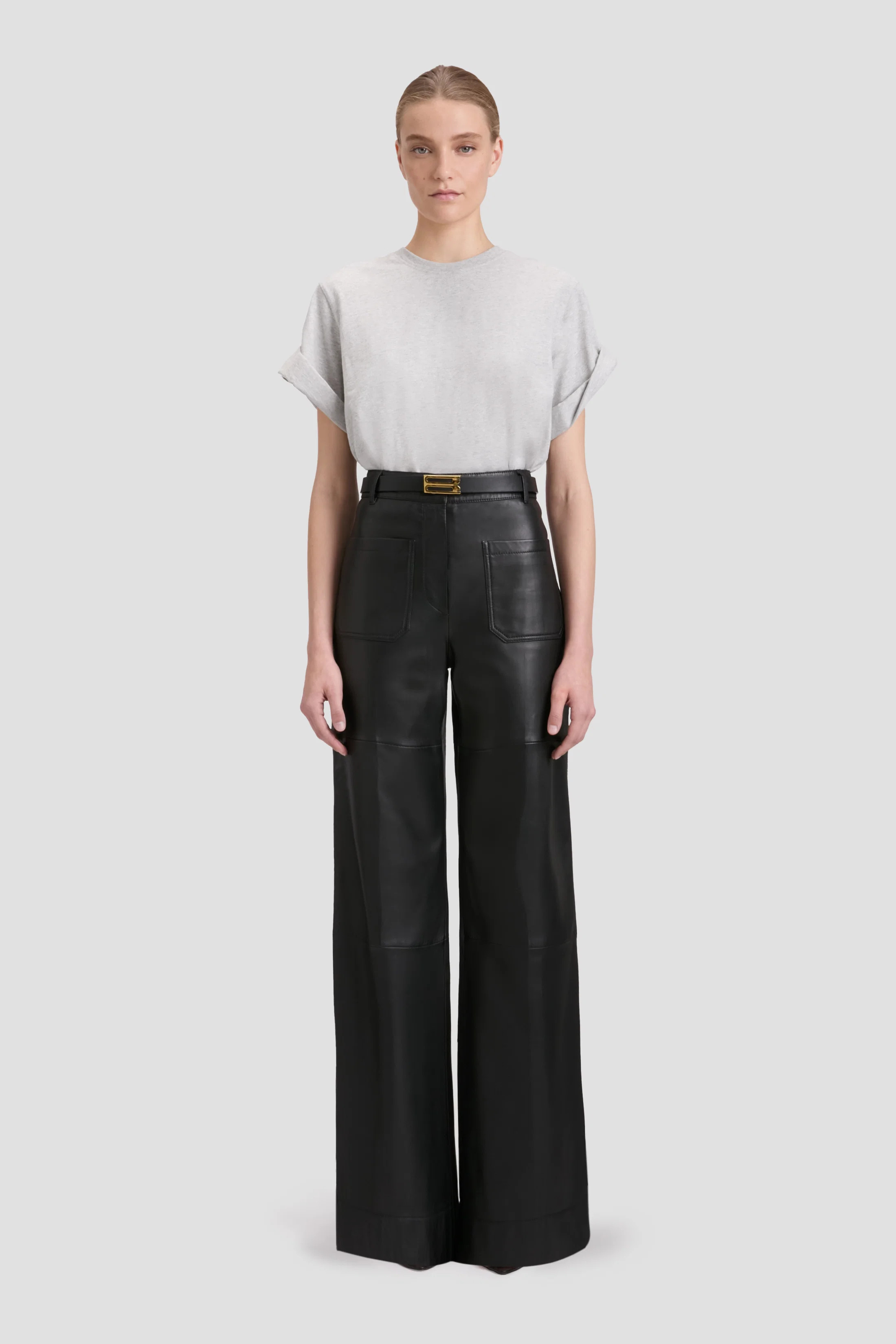 Leather Alina Trouser In Black | Victoria Beckham UK