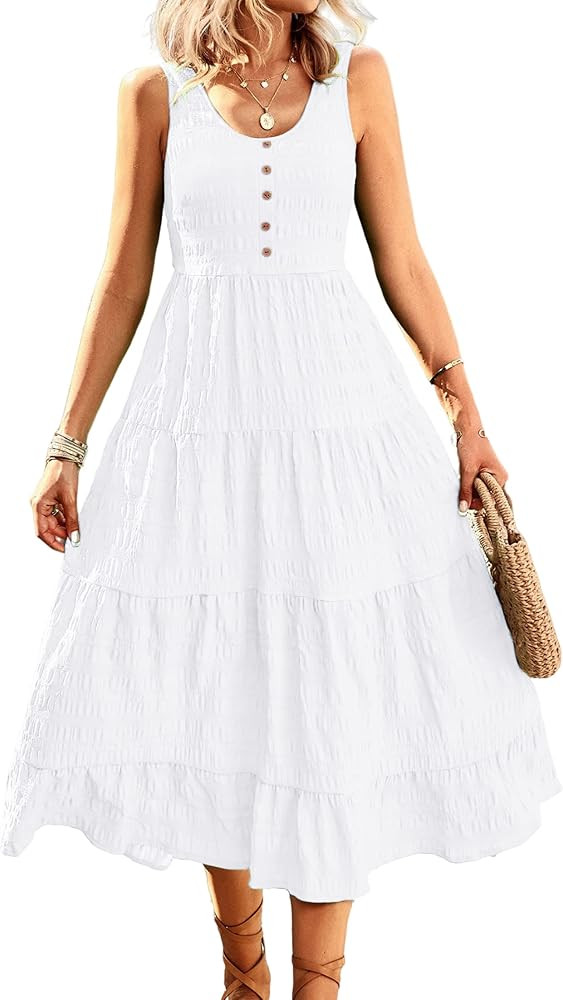 GAOVOT Women's 2023 Bohemian Casual Loose Sundress Flowy Tank Dress with Pockets Sleeveless Summer B | Amazon (US)