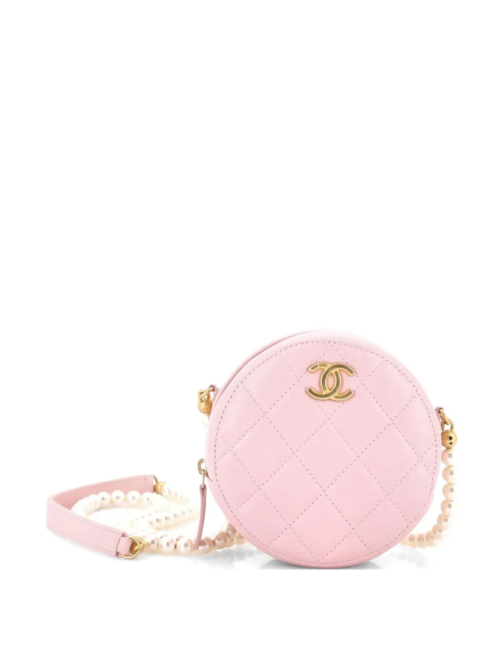 CHANEL Pre-Owned About Pearls Round with Chain Quilted Lambskin Mini clutch bag - Pink | Farfetch Global