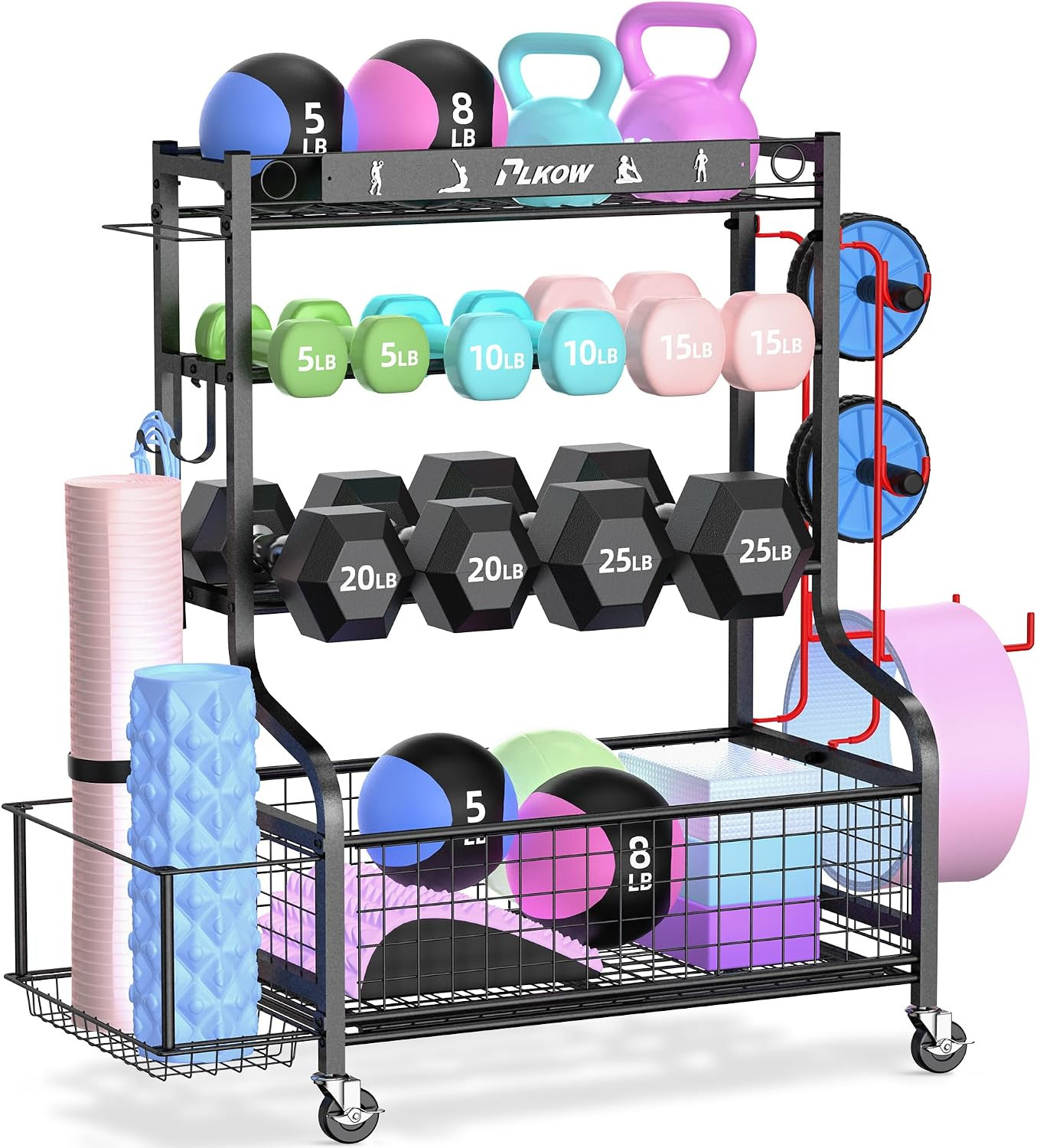 Dumbbell Rack, Weight Rack for Home Gym Storage with Wheels and Hooks | Amazon (US)