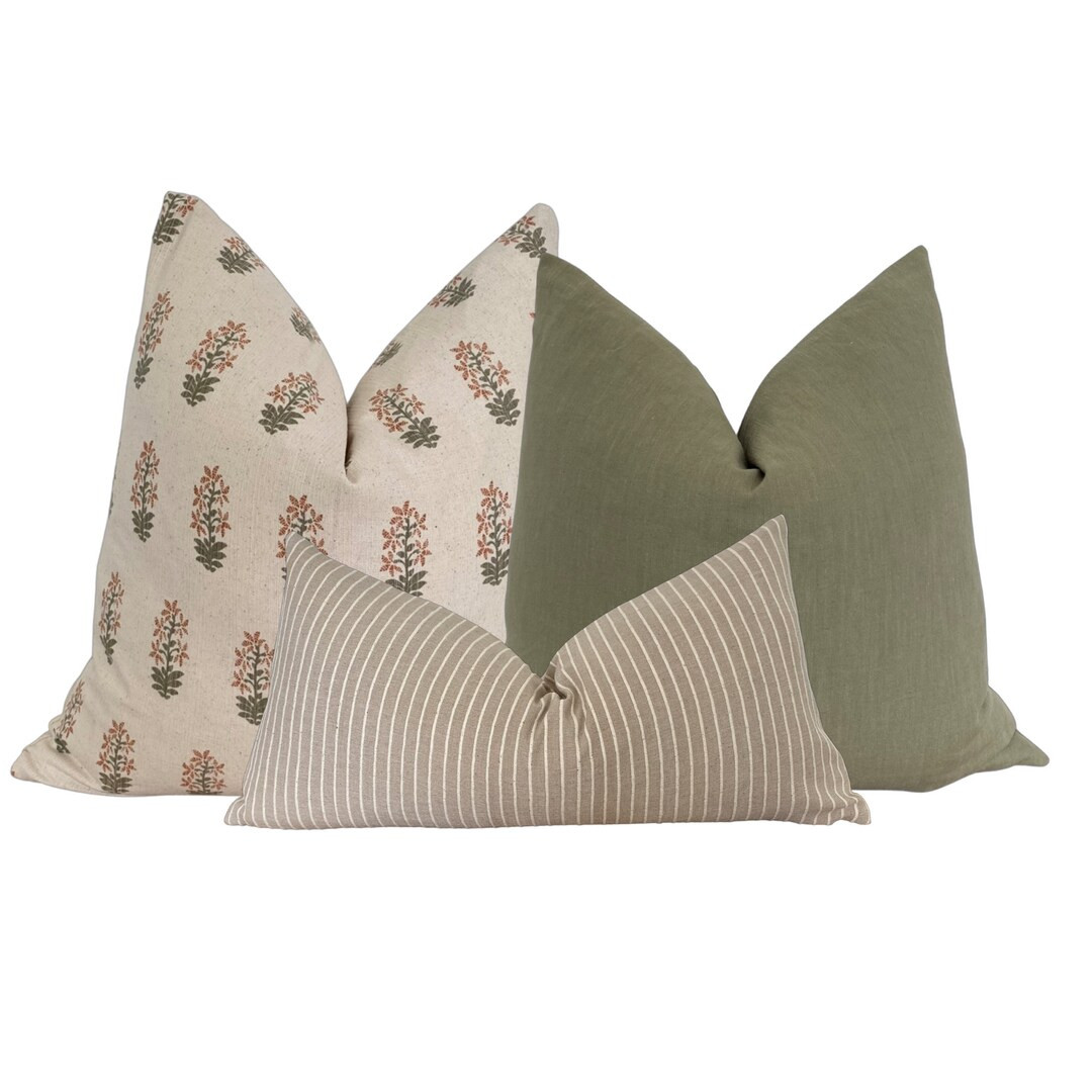 Green Beige and Cream Pillow Set Light Neutral Pillow - Etsy | Etsy (US)