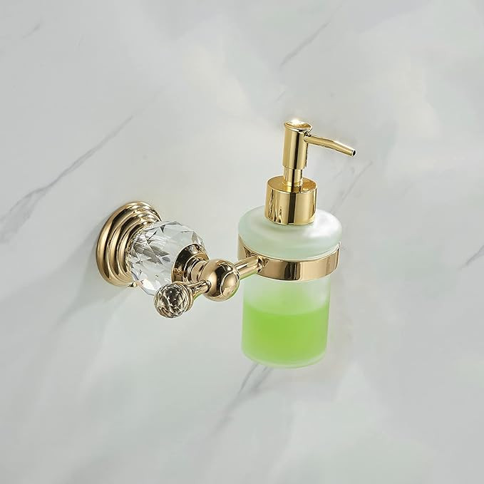 WOLIBEER Crystal Soap Dispenser Wall Mounted, Polished Gold Liquid Soap Holder Bathroom 8.5 OZ Gl... | Amazon (US)