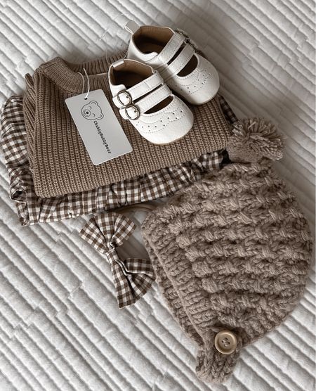 Baby knitwear knit sweater pullover knitted pom pom kids hat, white vintage shoes, romper 

#LTKU #LTKkids #LTKbaby