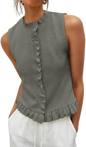 Saodimallsu Womens Sleeveless Sweater Vest Ruffle Button Down Knit Tank Top Summer Trendy Going O... | Amazon (US)