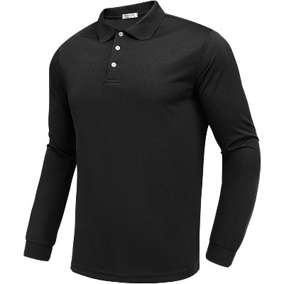 Pinspark Men's Long Sleeve Golf Polo Shirts Breathable Quick Dry Collared Black M | Target