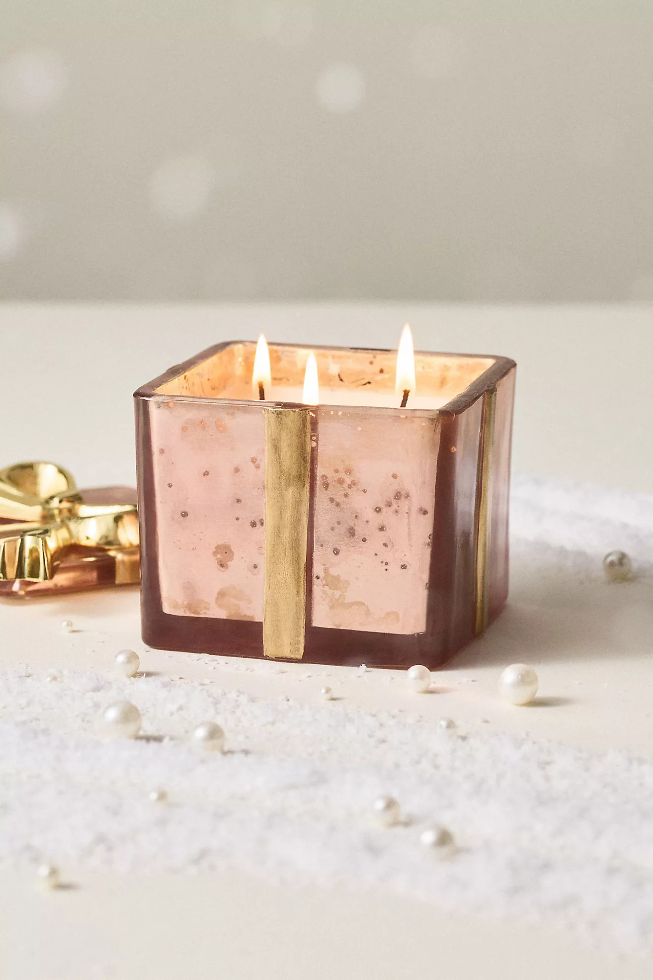 Giftbox Floral Sugared Poinsettia Glass Candle | Anthropologie (US)