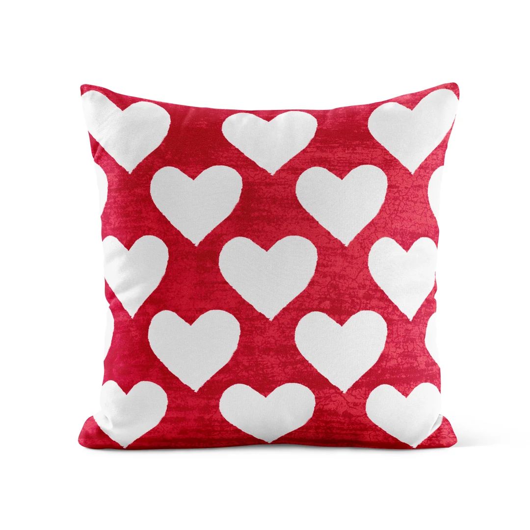 Valentine Outdoor Pillow | Red White Heart Pillow | Valentines Day Decor | Outdoor Valentine Pill... | Etsy (US)