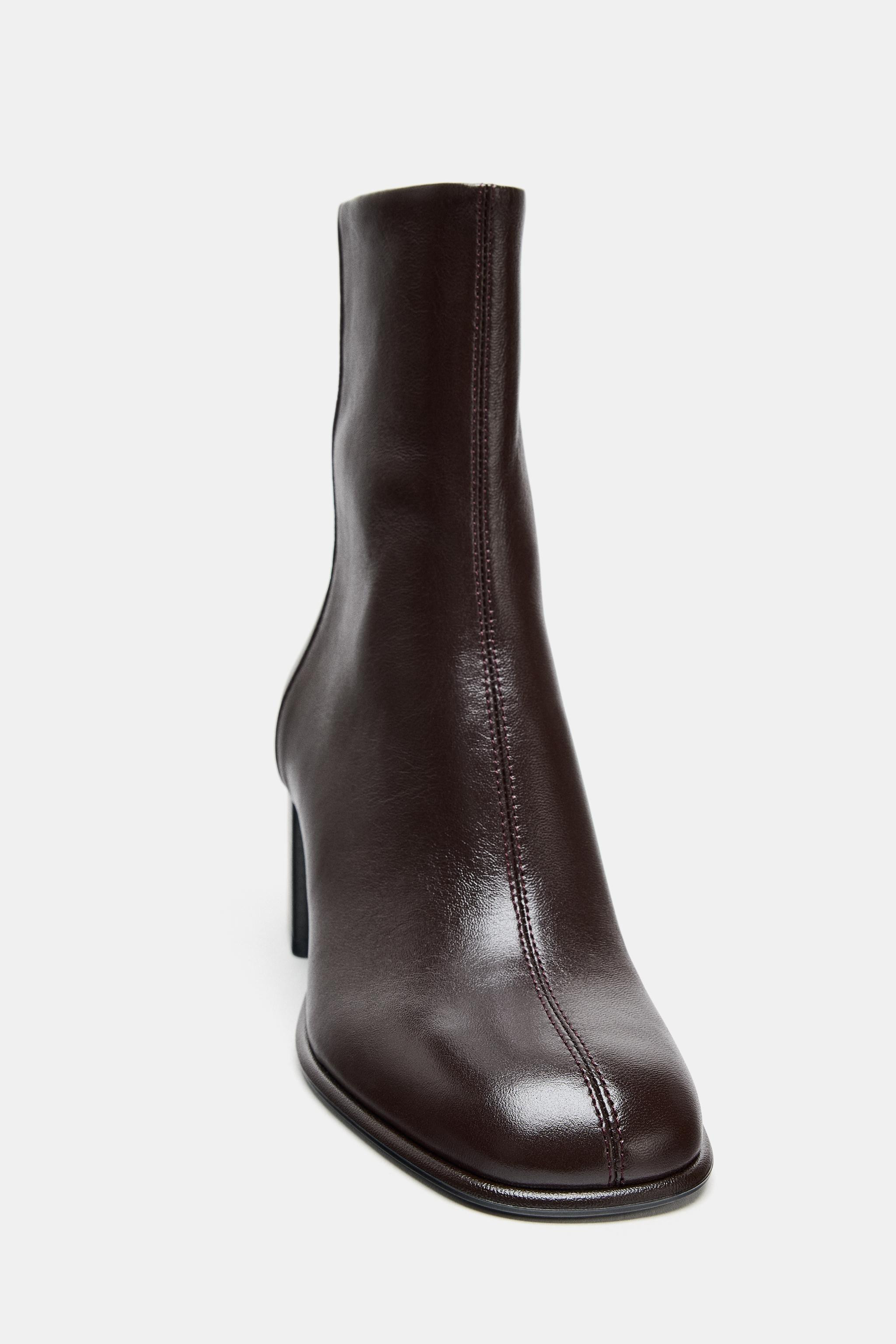 LEATHER ANKLE BOOTS WITH BLOCK HEEL | Zara UK
