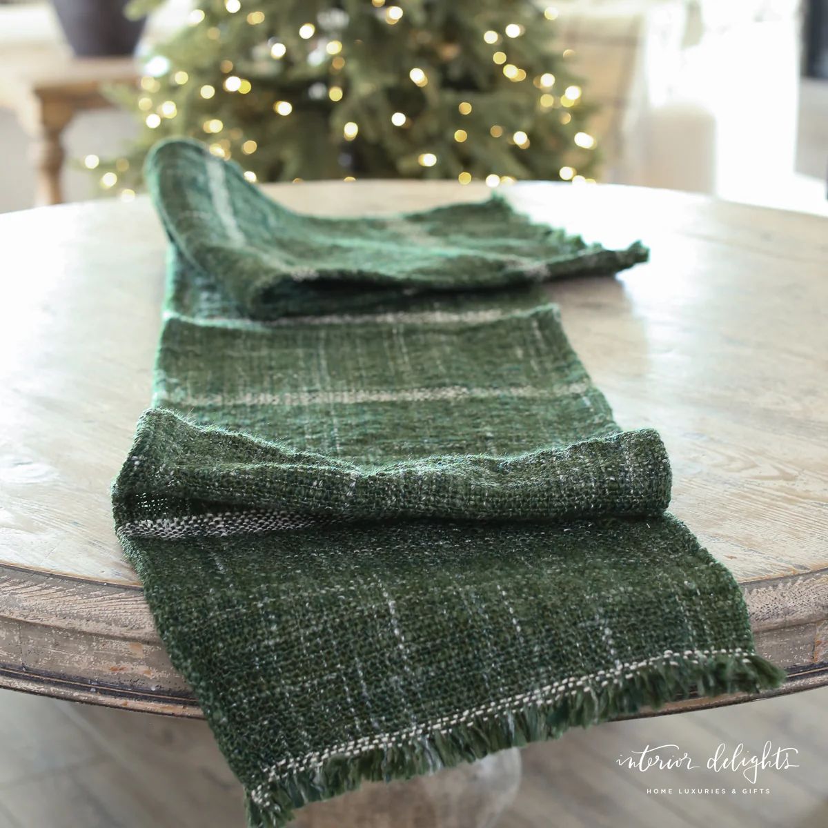 Striped Woven Green Runner with Fringe *Final Sale* | Interior Delights