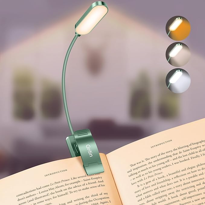Gritin 16 LED Rechargeable Book Light for Reading in Bed- Eye Caring 3 Color Temperatures, Steple... | Amazon (US)