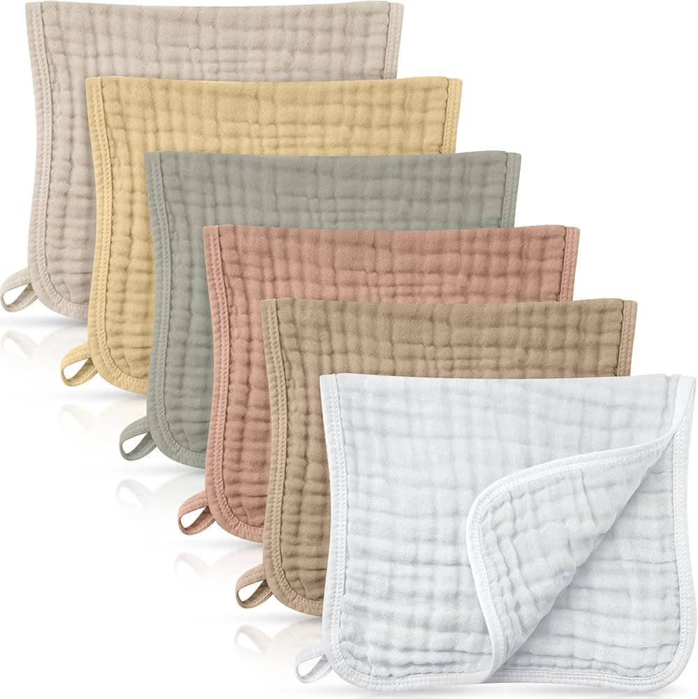Irenare 6 Pieces Muslin Burp Cloths Cotton Muslin Washcloths Baby Burping Cloth Diapers 6 Absorbe... | Amazon (US)