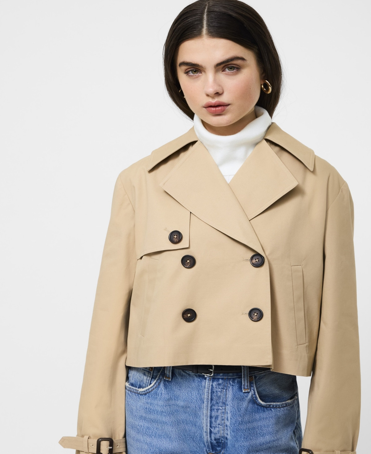 French Connection Women's Cropped Trench Coat - Khaki | Macy's