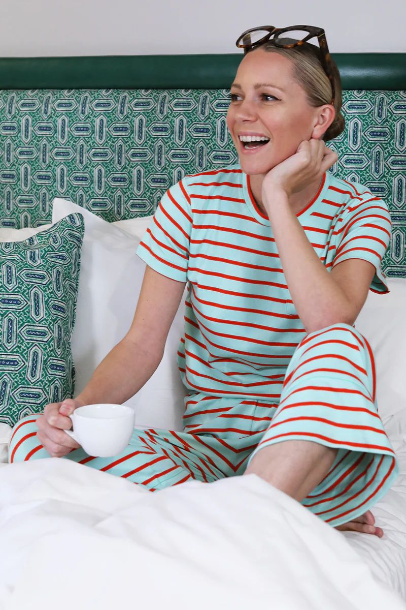 Pima Darby Pants Set in Pomelo Stripe | LAKE Pajamas