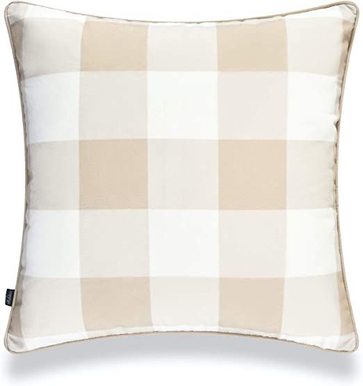 Hofdeco Coastal Patio Indoor Outdoor Pillow Cover ONLY for Backyard, Couch, Sofa, Tan Buffalo Che... | Amazon (US)
