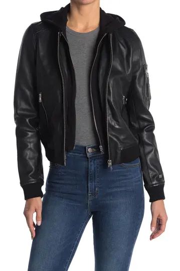 Mixed Media Leather Hooded Jacket | Nordstrom Rack
