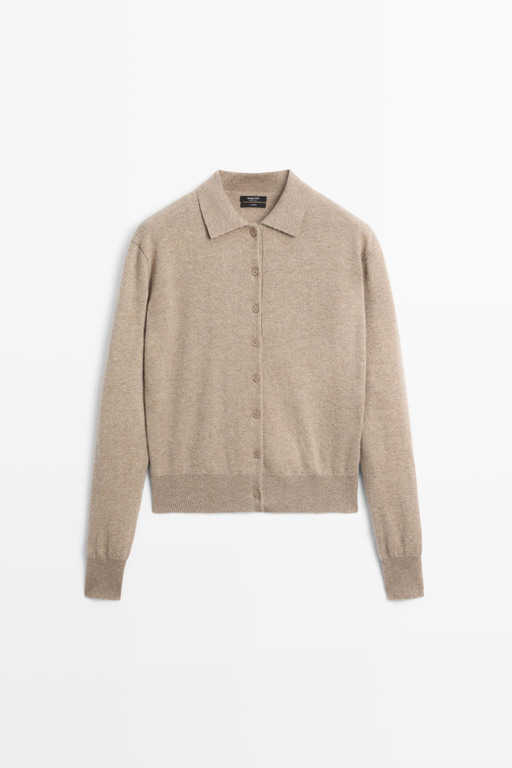 100% cashmere knit polo collar cardigan | Massimo Dutti US