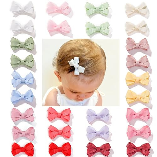 28 Pack 2'' Mini Bow Snap Clips,Baby Girls Grosgrain Ribbon Bows Tiny Hair Clips Fine Hair for Girls Infants Toddlers | Amazon (US)