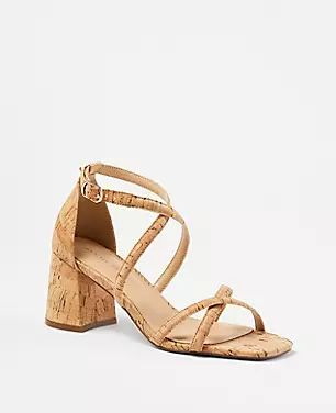 Cork Cross Strap Block Heel Sandals | Ann Taylor (US)