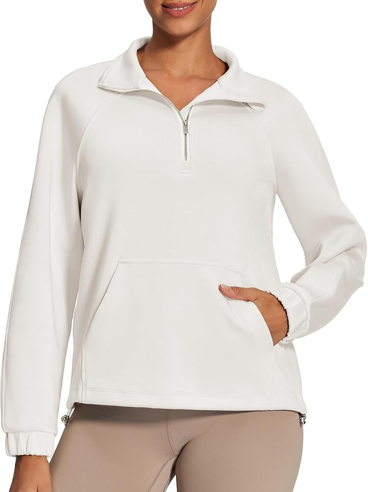 IUGA Soft Quarter Zip Pullover Cropped Sweatshirts for Women Half Zip Pullover Drawstring Hem wit... | Amazon (US)
