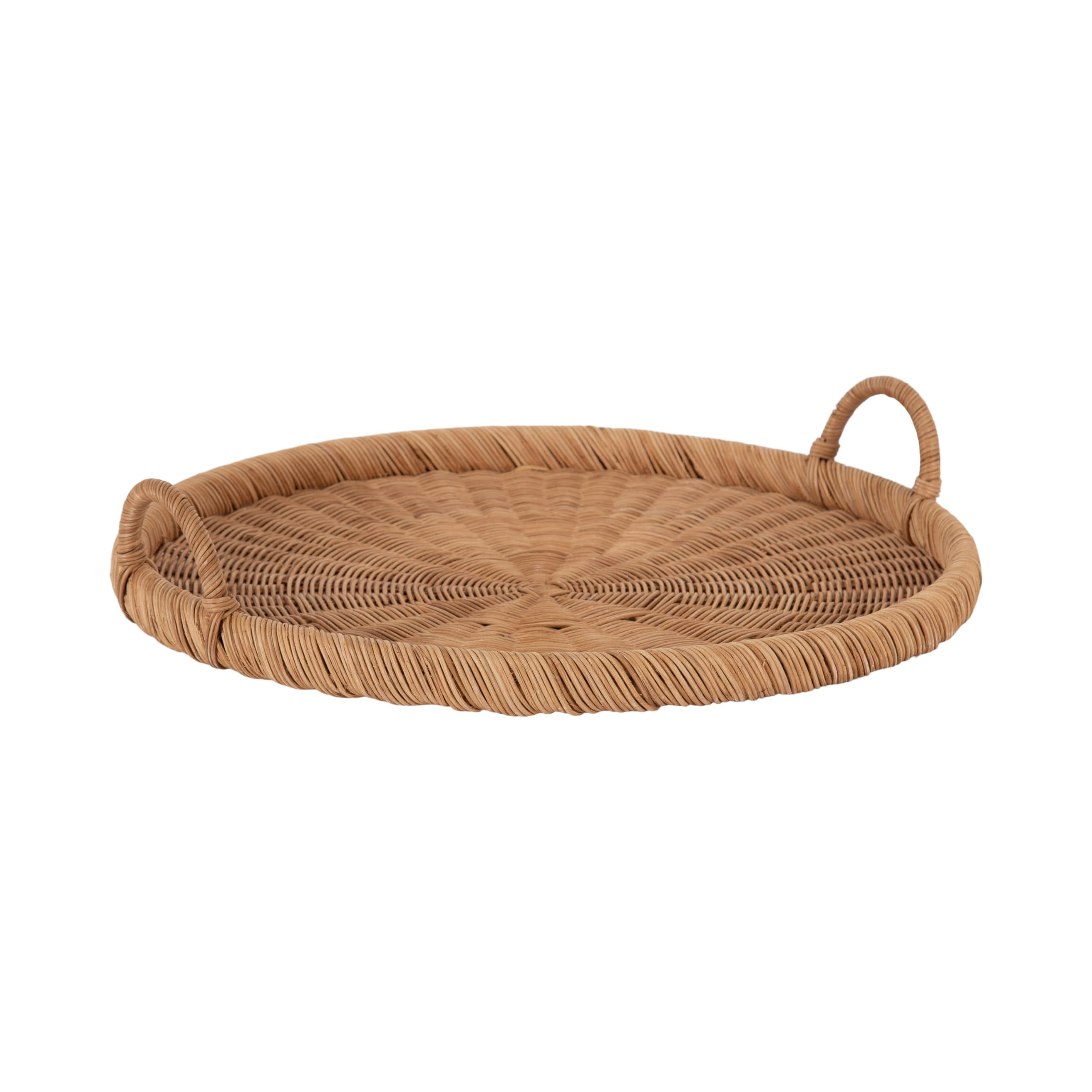 Kate and Laurel Cormont Modern Round Woven Rattan Tray with Handles, 23 Inch Diameter, Natural Ra... | Amazon (US)