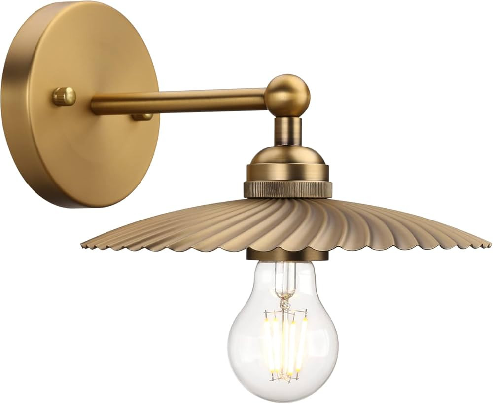 JIMUBEAM Vintage Metal Wall Sconce Lighting, Industrial Wall Light Fixture Brass Finished Rippled... | Amazon (US)