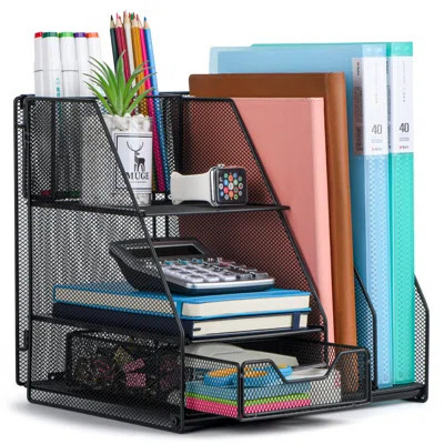 Desk Accessories, Office Supplies Desk Organizer Caddy With Sliding Drawer, Double Tray, File Organizer And Pen Holder | Wayfair North America