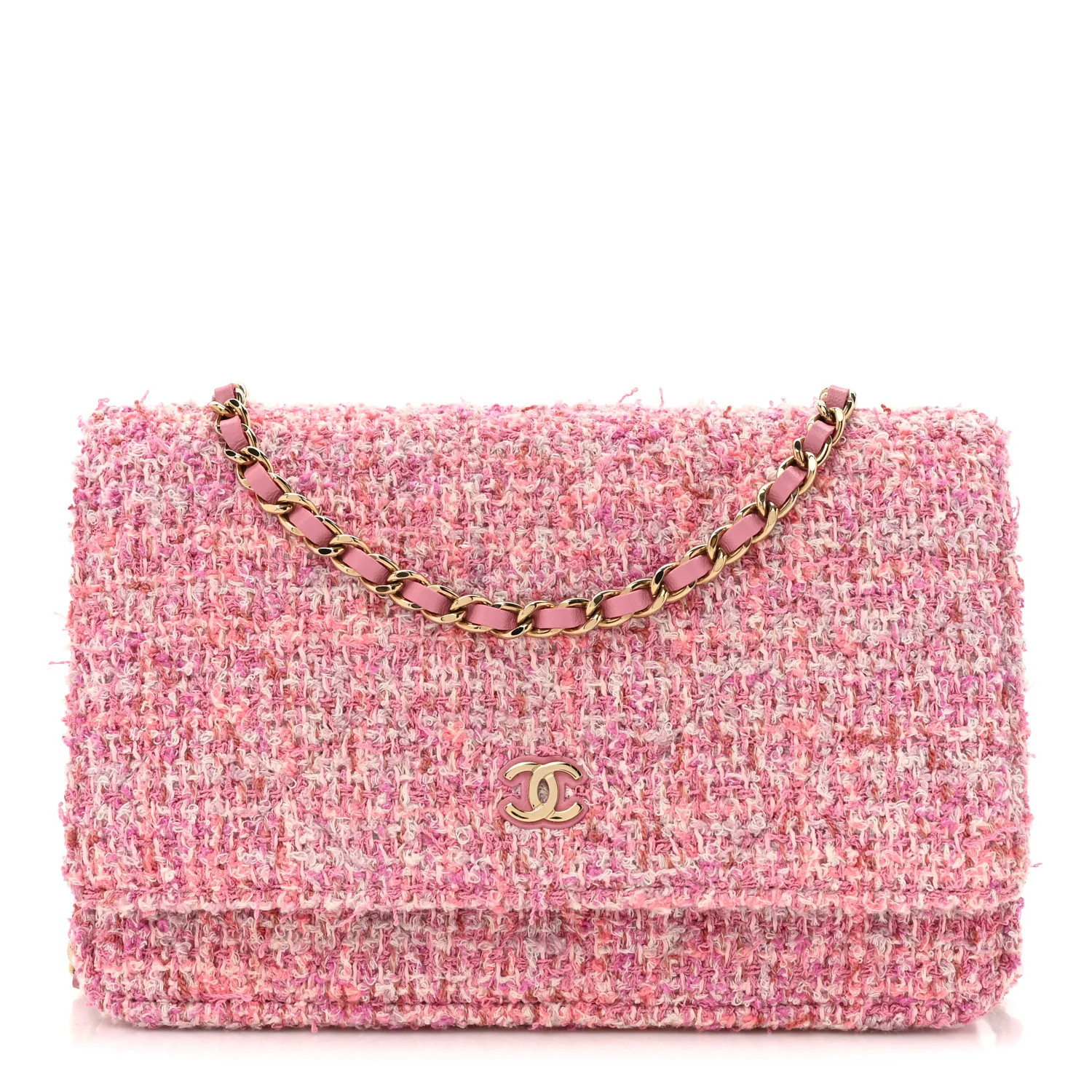 Tweed Quilted Wallet On Chain WOC Pink | FASHIONPHILE (US)