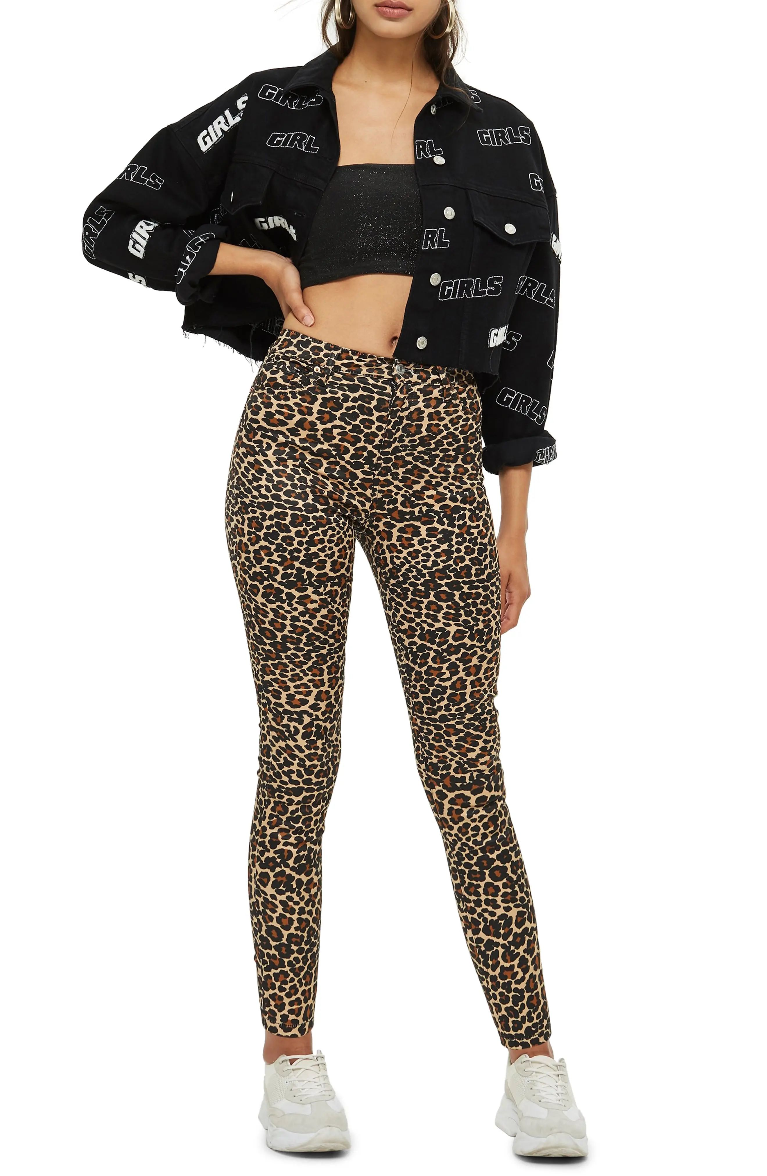 Topshop Jamie Moto Leopard Jeans (Brown Multi) | Nordstrom