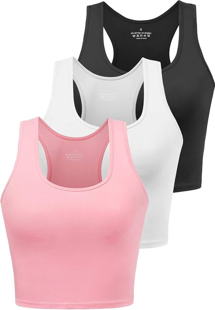 Sports Crop Tank Tops for Women Cropped Workout Tops Racerback Running Yoga Tanks Cotton Sleevele... | Amazon (US)