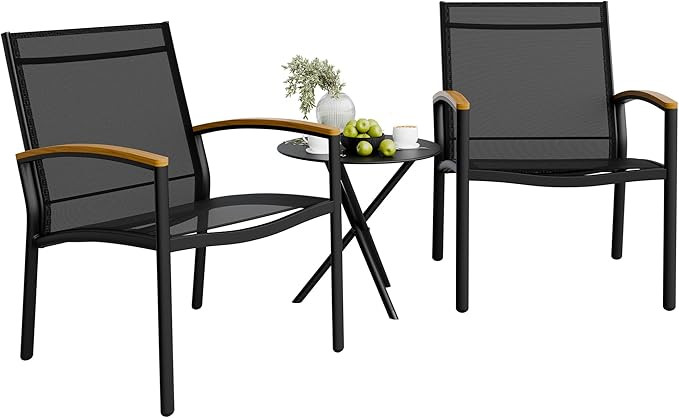 Shintenchi 3 Pieces Patio Bistro Sets, Outdoor Textilene Fabric Conversation Bistro Set, Textilen... | Amazon (US)