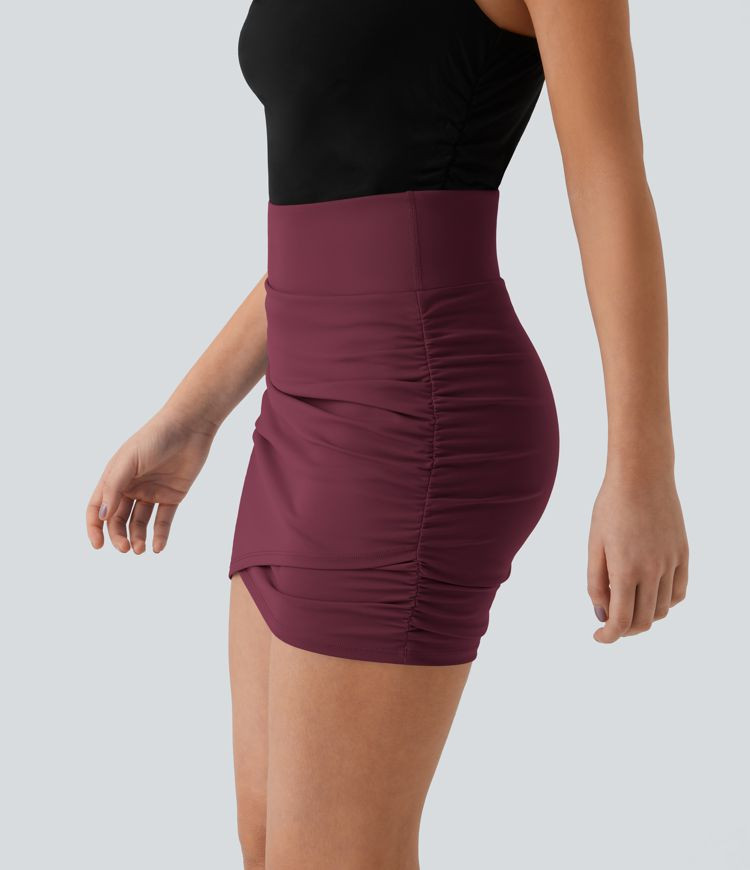 High Waisted Bodycon Pocket 2-in-1 Mini Ruched Casual Skirt | HALARA