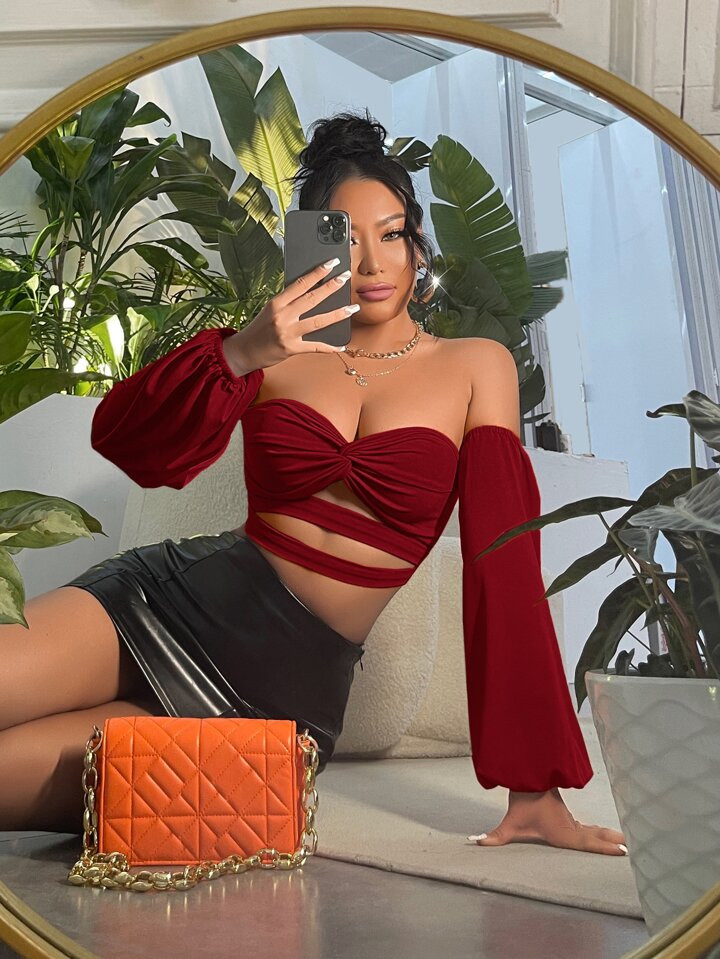 SHEIN SXY Summer Sexy Off Shoulder Twist Front Cut Out Crop Top | SHEIN USA | SHEIN