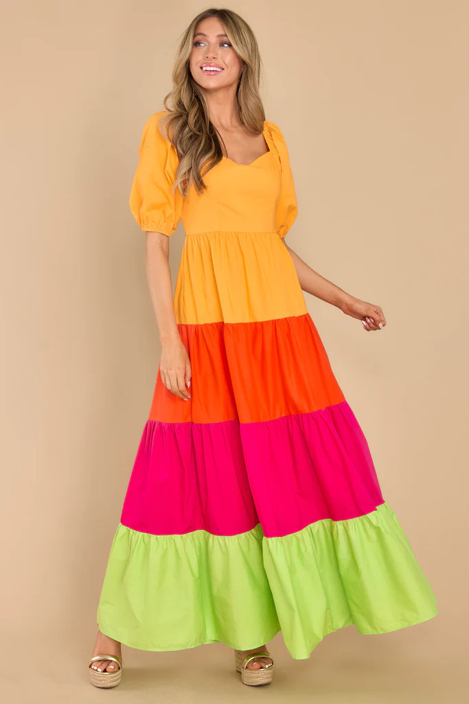 Swing Me Around Orange Multi Maxi Dress | Red Dress 