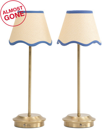 2pk  18in Rechargeable Brass Plated Table Lamps With Rattan Shade | TJ Maxx