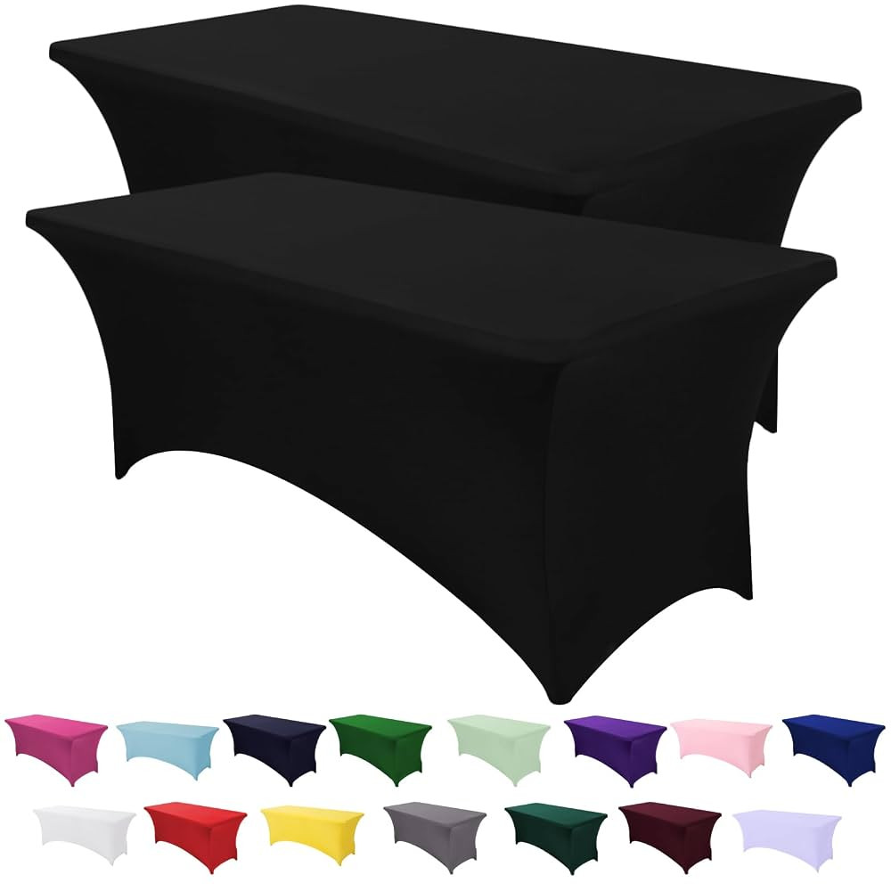 Spandex Table Cover 2 Pack 6FT Black Fitted Tablecloths,Washable Wrinkle Resistant Stretch Table ... | Amazon (US)