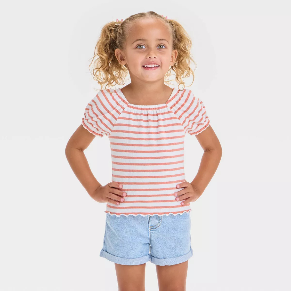 Toddler Girls' Terracotta Striped Shirt - Cat & Jack™ Off-White 2T | Target
