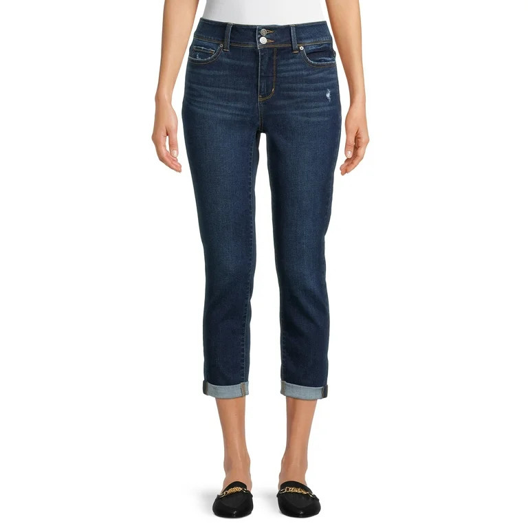 Time and Tru Women's 2-Button Stretch Denim Capri Pants | Walmart (US)