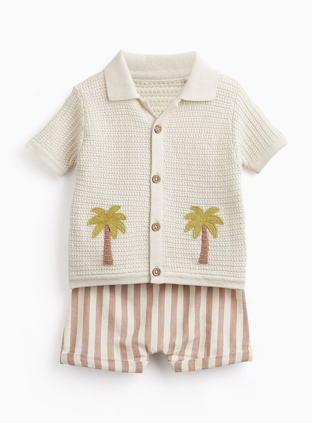 Cream Palm Tree Print Knitted Shirt & Shorts Set 3-6 months | Tu Clothing