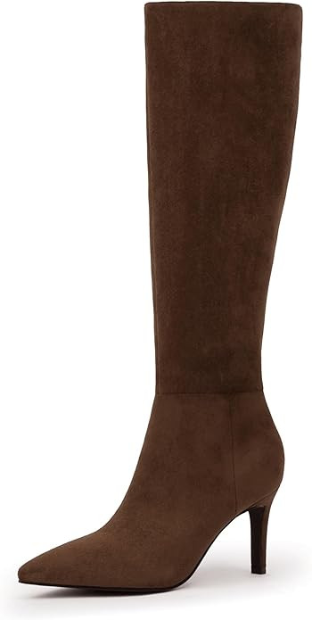 Knee High Boots Women Pointed Toe Tall Boots 3 In Stiletto High Heel Long Boots Side Zipper Dress... | Amazon (US)